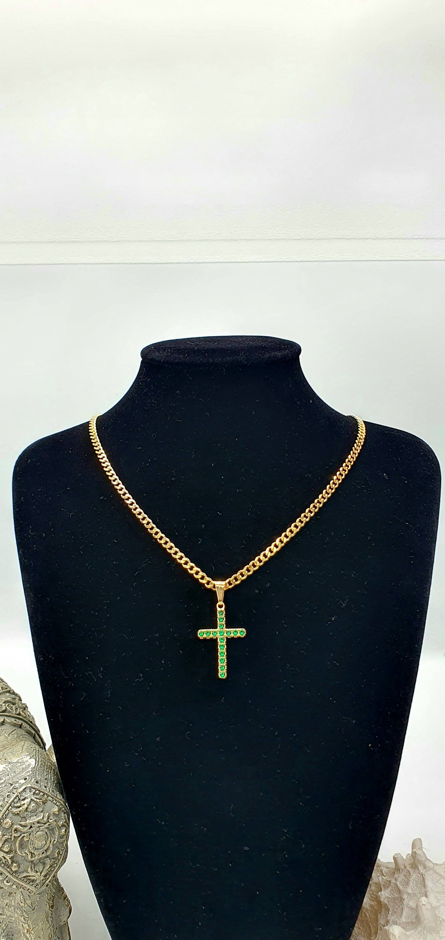 Cadena Cubana Diamantada Dama 45 cm + Colgante Cruz Circones Cristal
