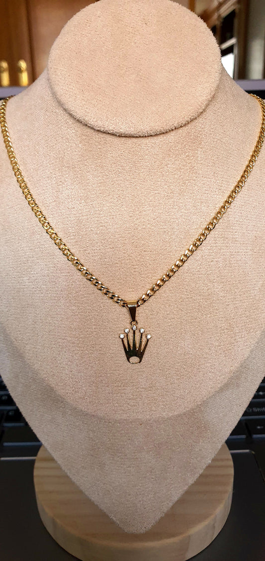 Cadena Cubana Diamantada Dama 45 cm + Colgante Mano Hands