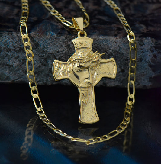 Cadena 3x1 3mm- 60 cm + Colgante Cruz Rostro
