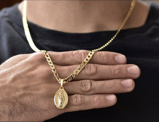 Cadena Cubana Diamantada de 4.8mm  + Virgen Milagrosa