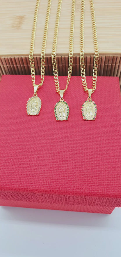 Cadena Cubana Diamantada Dama 45 cm + Virgen