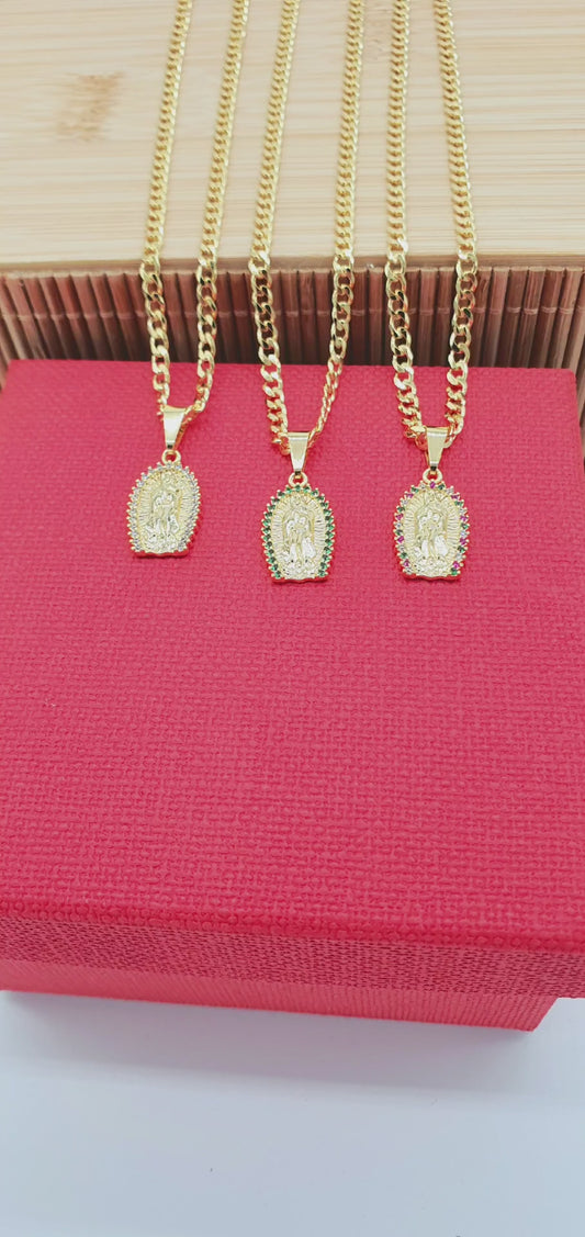 Cadena Cubana Diamantada Dama 45 cm + Virgen