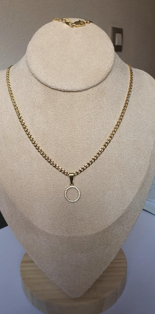 Cadena Cubana Diamantada Dama 45 cm + Colgante Circon Circular