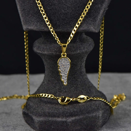 Cadena Cubana Diamantada 45cm + Colgante Alas Con Circonias