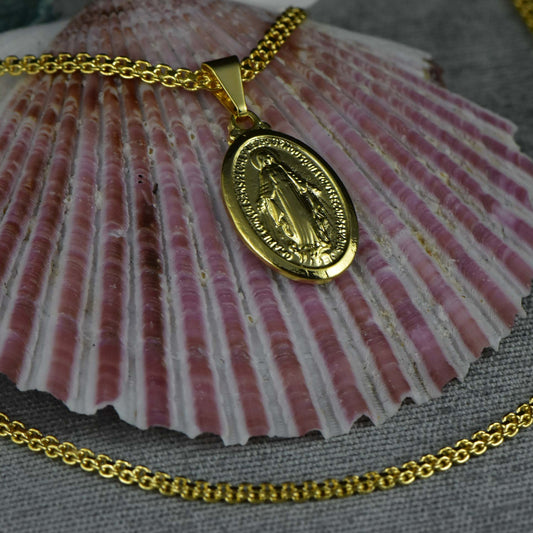 Cadena Chinesca 60cms + Colgante Virgen Milagrosa