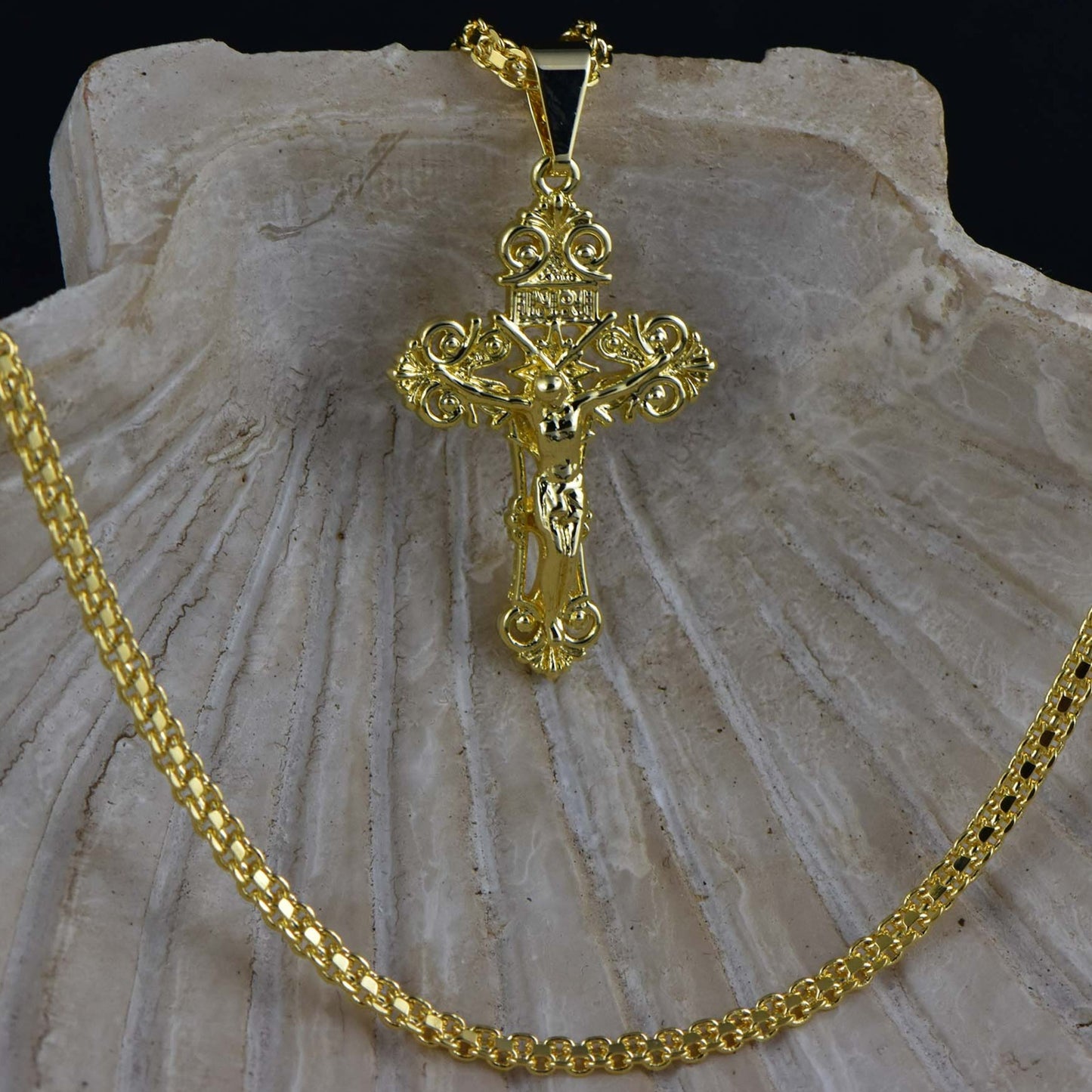 Cadena Chinesca 60cms + Colgante Cruz Cristo Sagrado
