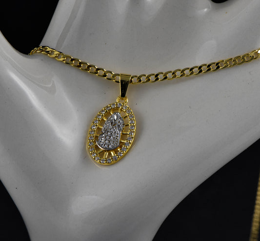 Cadena Cubana Diamantada 45cm + Colgante Guadalupe Swaroski